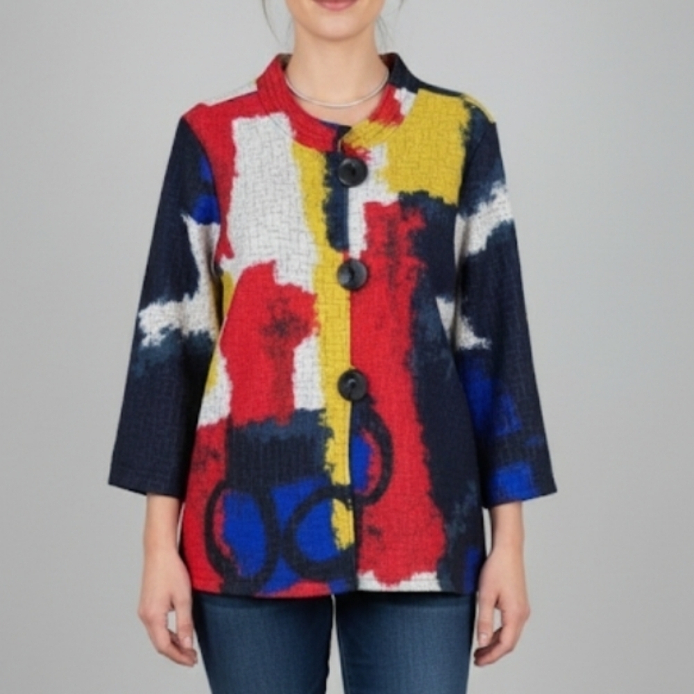 Multiples Multicolor Abstract Jacket New Size 1X